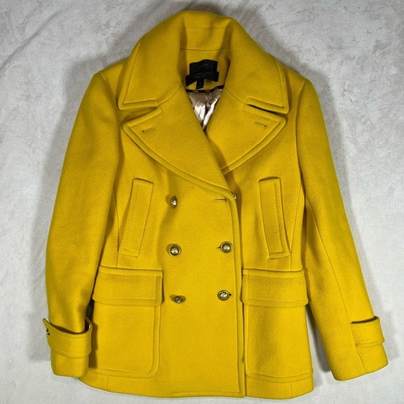 J. Crew Size 4 Stadium Cloth Nello Gori Yellow Majesty Wool Pea Coat Jacket EUC - Picture 1 of 13
